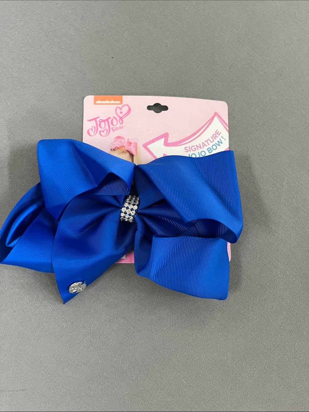 JoJo Siwa Bright Blue Kids Hair Bow with Rhinestone Center